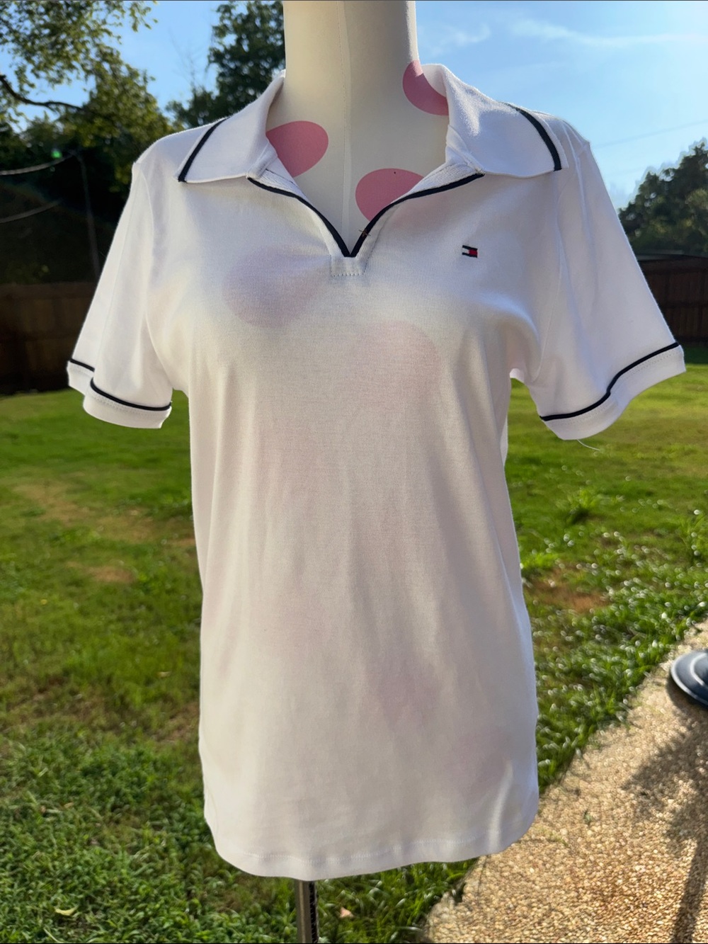 NWOT Tommy Hilfiger White Short-Sleeve Polo Top with Navy Trim slim fit